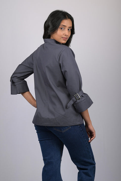 Cotton shirt style top for women western wear Small White Polka Dot With Designer Sleeves (OTL-TPS1088)